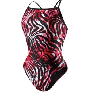 Speedo Zebra Haze Pink/Black Mid Rise Racing Swimsuit - Sz 32/M